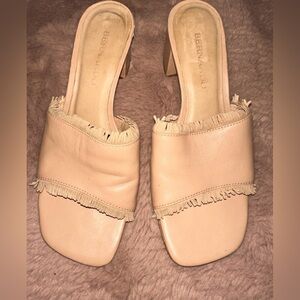 Bernardo light pink fringe trim slip on block heel boho western spring summer